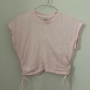 Aritzia Wilfred light Pink Ruched T-shirt Muscle tee size small side ties